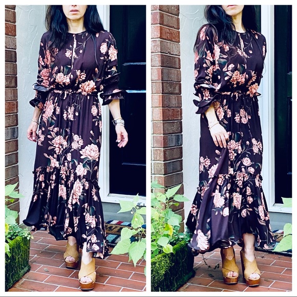 GORGEOUS BOHO CHIC FLORAL DRESS EITH TIE WAIST - Picture 6 of 9